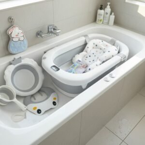 بانيو الاستحمام السليكون بالترمومتر للبيبي 7قطع